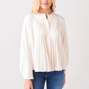 Vince Women 100% Silk Blouse 10 Cream Pleated Long Sleeve Office Luxury Minimali